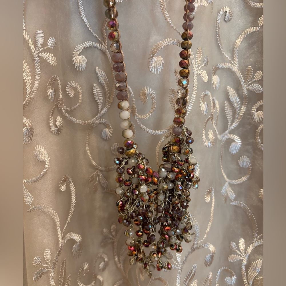 Handmade Multi-Cluster Beaded bright Statement Necklace in Iridescent